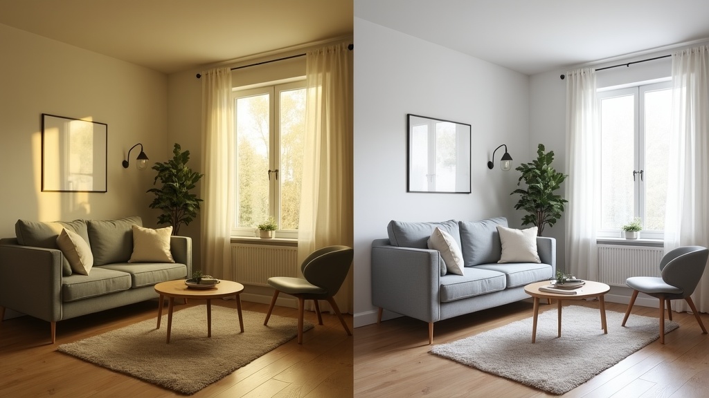 Before and after AI photo enhancement for Airbnb listing