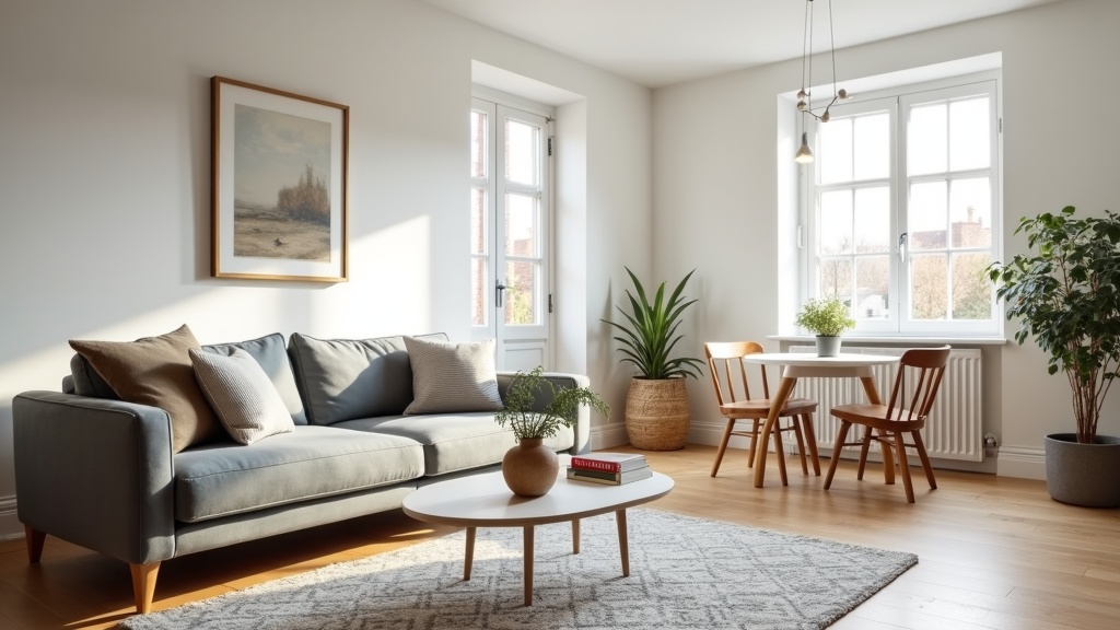 Professionally photographed UK Airbnb living room with natural light