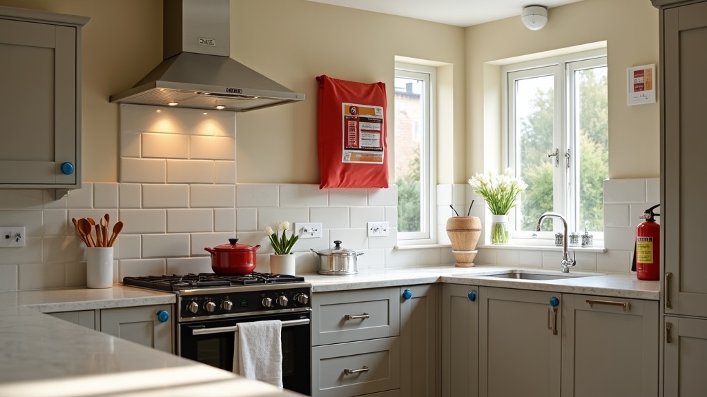Airbnb kitchen with proper fire safety equipment installation