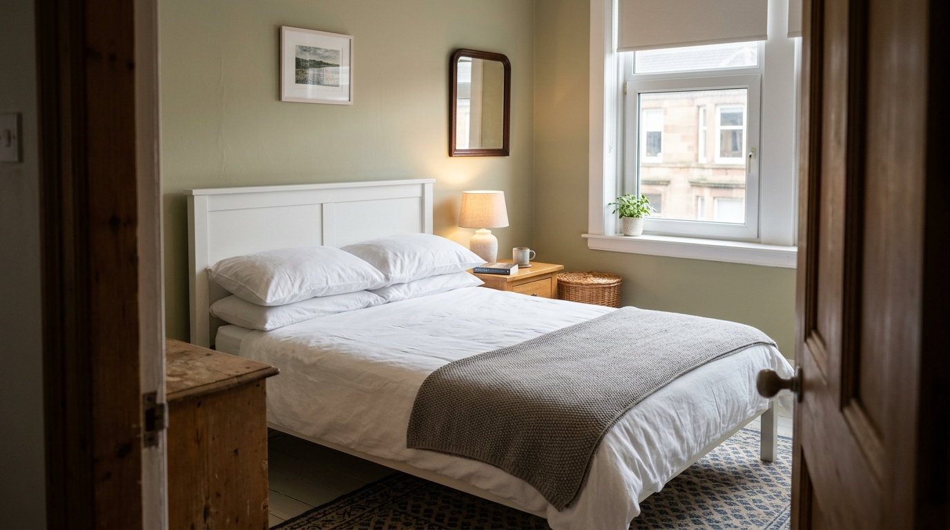 Cosy 1-bedroom Glasgow Airbnb with double bed and natural light