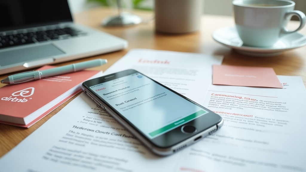 Airbnb host communication setup with smartphone notifications and guest information materials