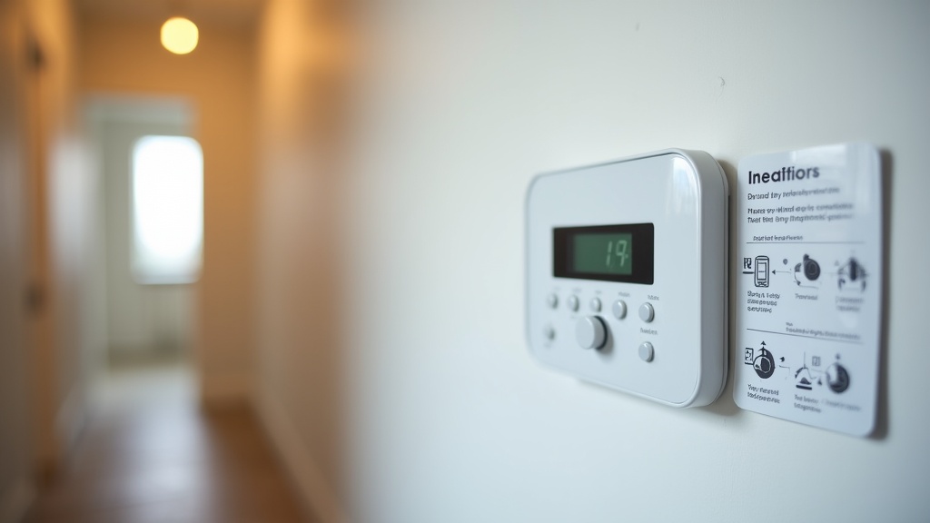 Clear heating instructions card beside UK boiler controls in Airbnb property