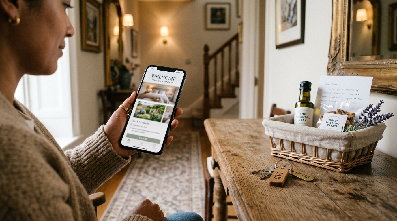 Guest viewing digital guidebook on mobile phone