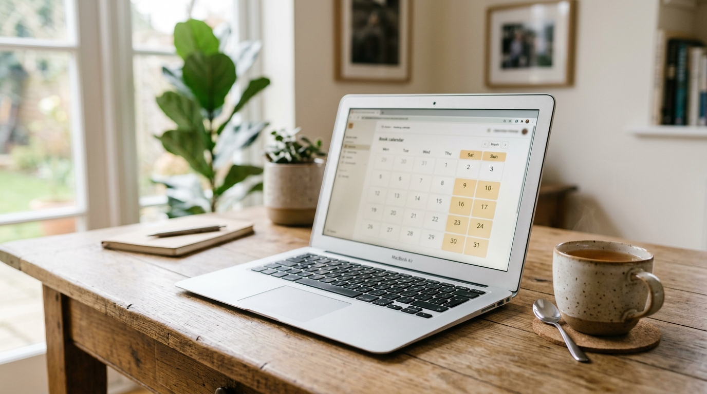 Laptop showing a booking calendar for September pricing