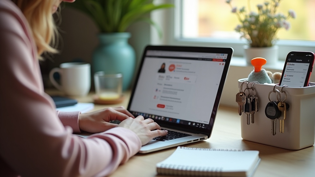 Self-managed Airbnb host working from home office