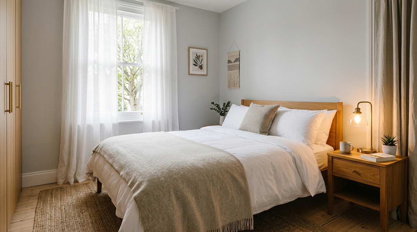 Well-presented Airbnb bedroom with fresh linen and natural light