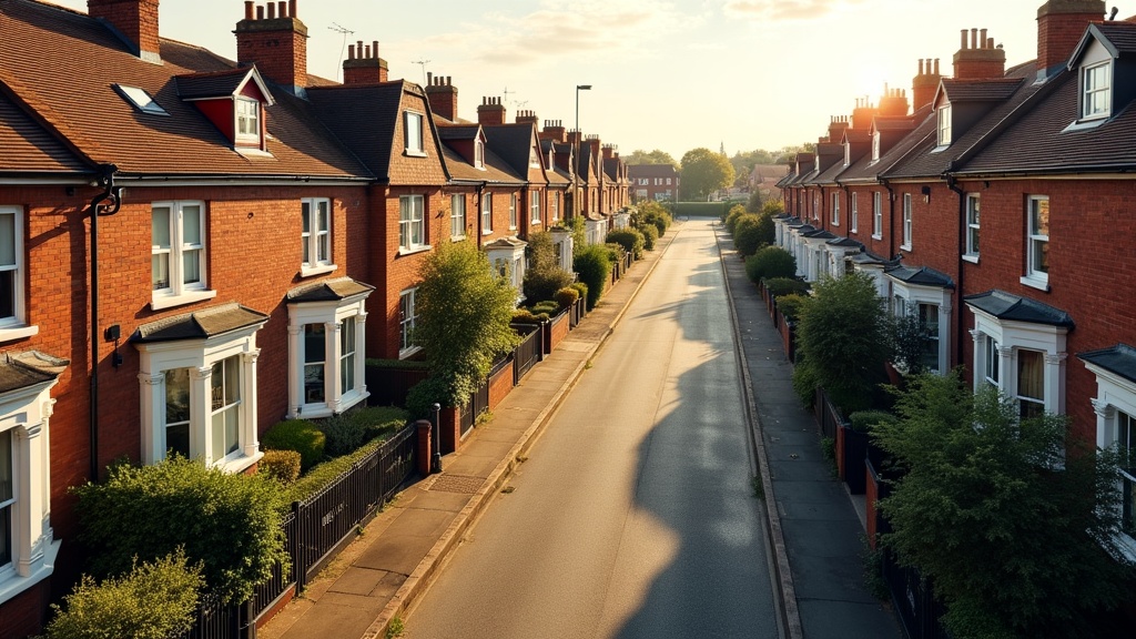 Victorian terraced houses in Birmingham suburban neighbourhood