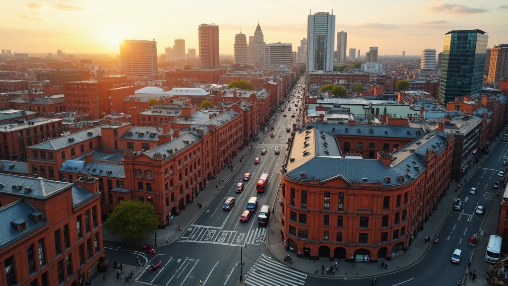 Manchester city centre aerial view showing prime Airbnb locations