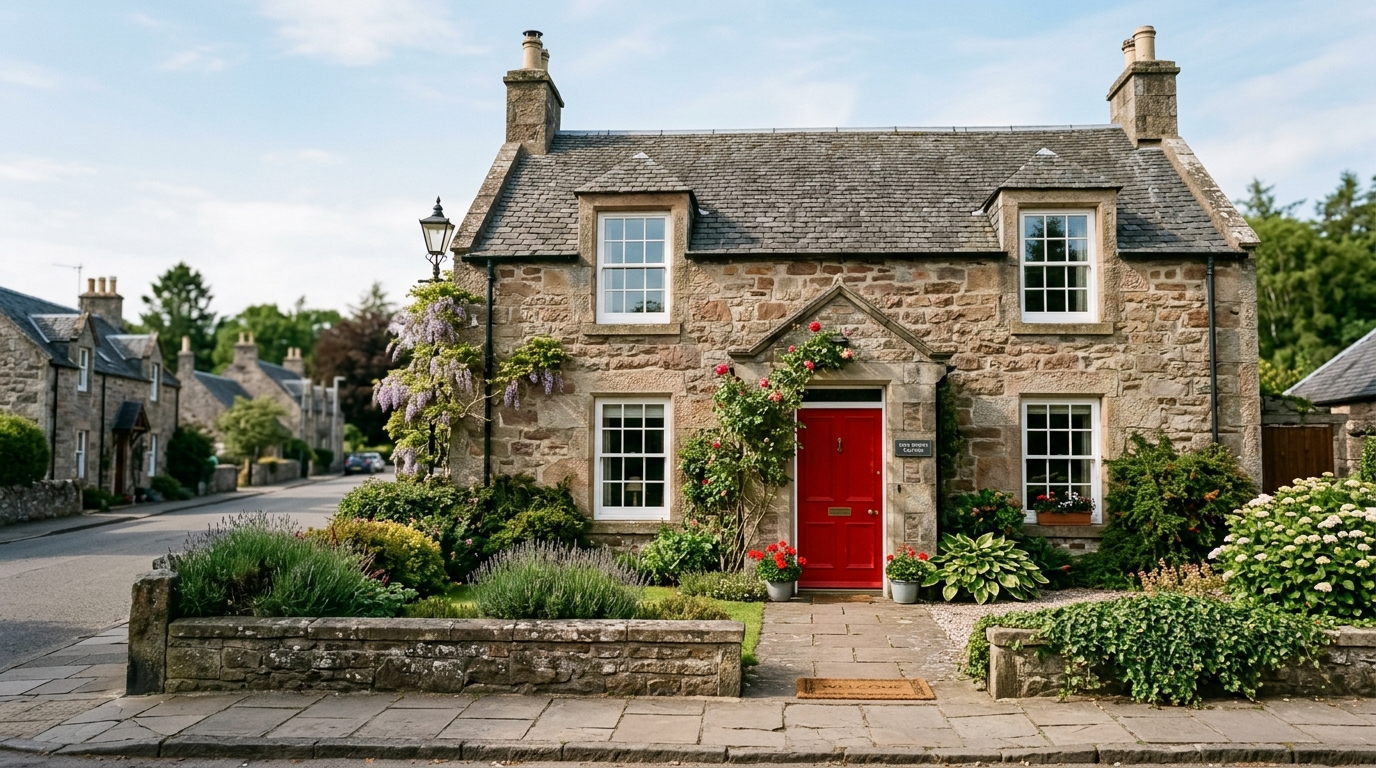 Traditional Scottish stone cottage exterior for Airbnb short-term let