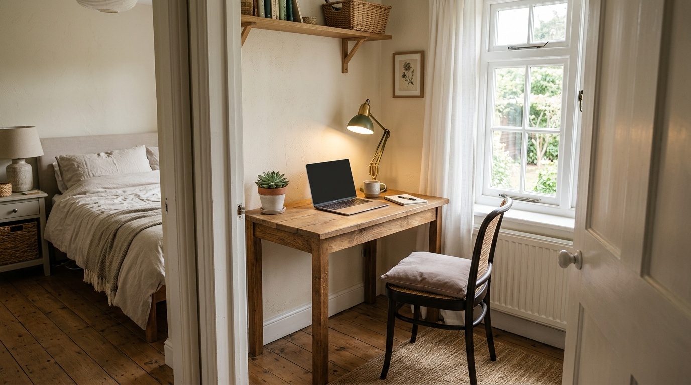 Home office desk setup in Scottish Airbnb property
