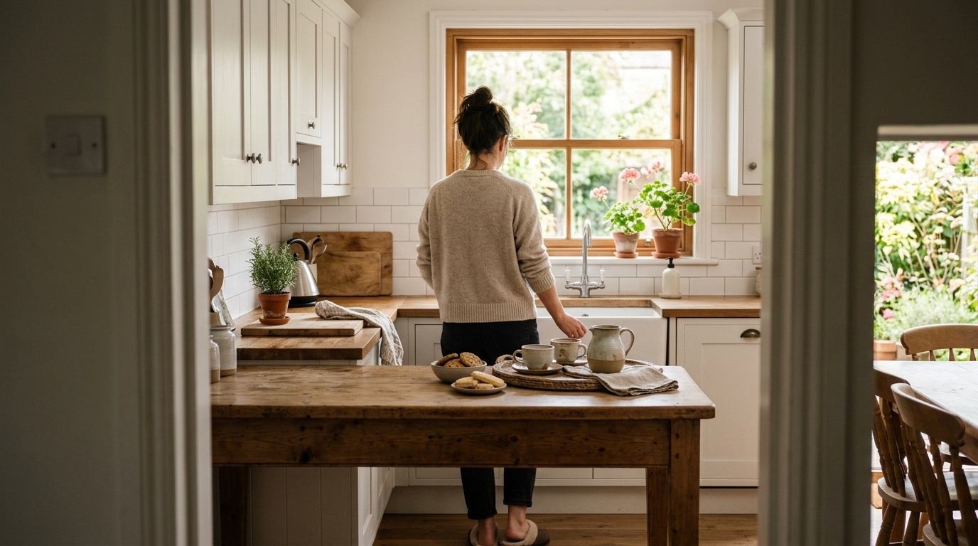 Host preparing welcome tray for Airbnb guests in Scotland