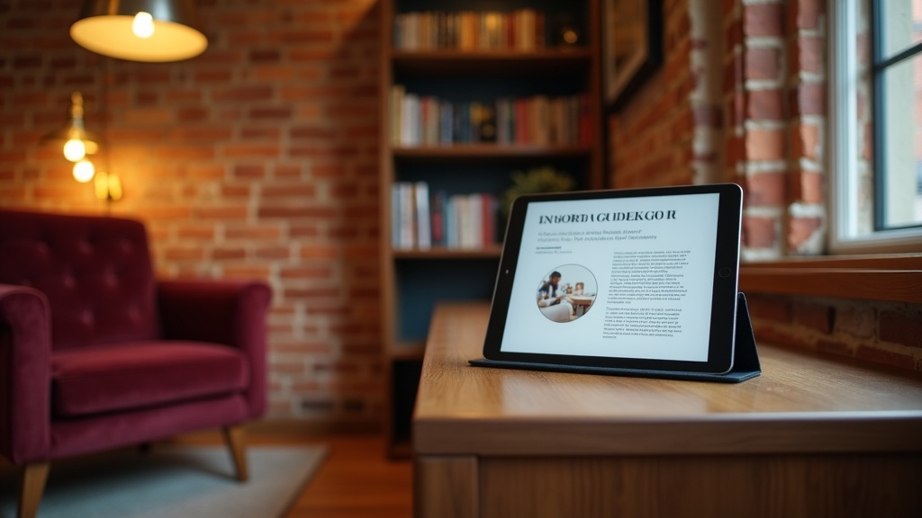Luxury Airbnb with digital guidebook tablet on sideboard