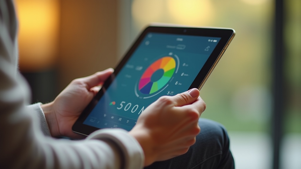 Tablet showing a rating dial held in two hands